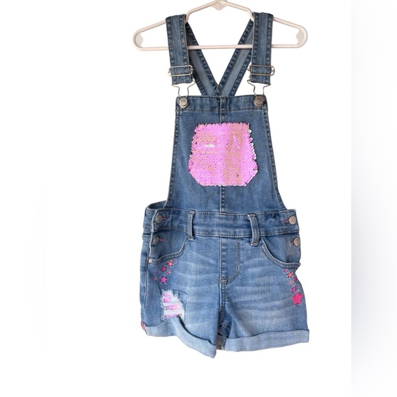 Jordache Denim Overalls with Pink Sequin Accent - Picture 1 of 4